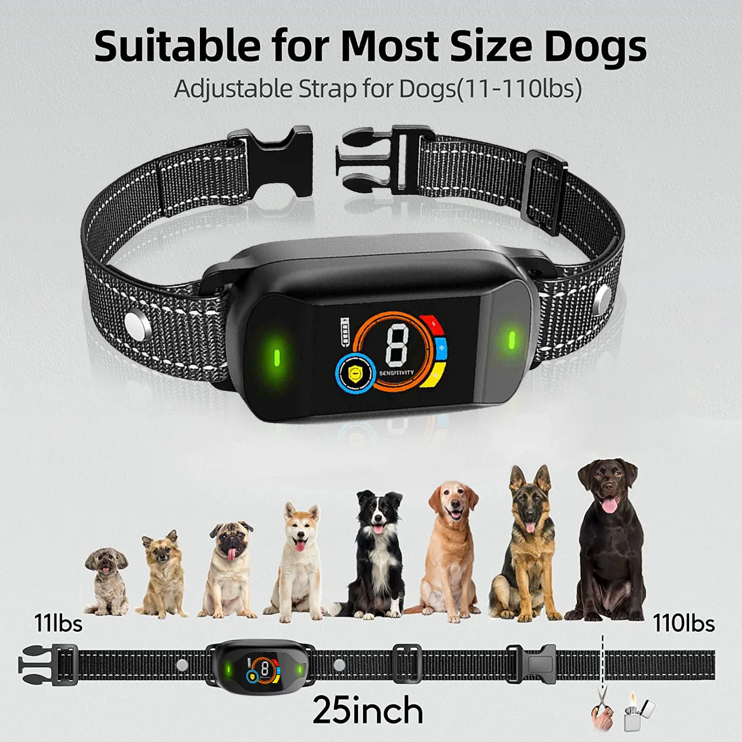 Smart Automatic Anti Barking Dog Collar Type-C Rechargeable Shock Vibration Stop Bark Collar Dog Training Collar All Dogs.