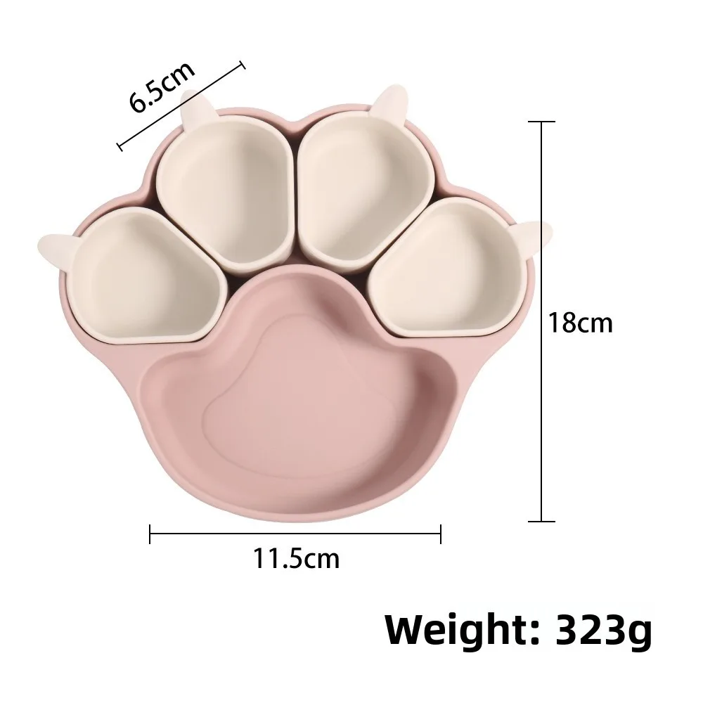 Baby Bear Paw Silicone Plate with Strong Suction Cup Divided Tray Feeding Dish Set