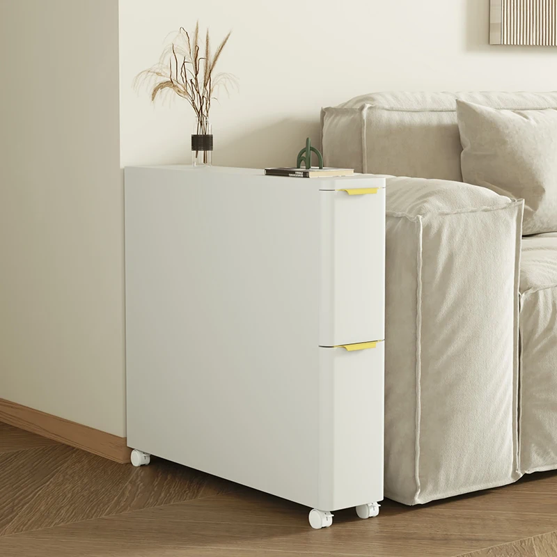 

Slim Side Storage Cabinet, Simple Luxury Bedside Table, Easy-Move Small Corner Table for Bedroom and Living Room