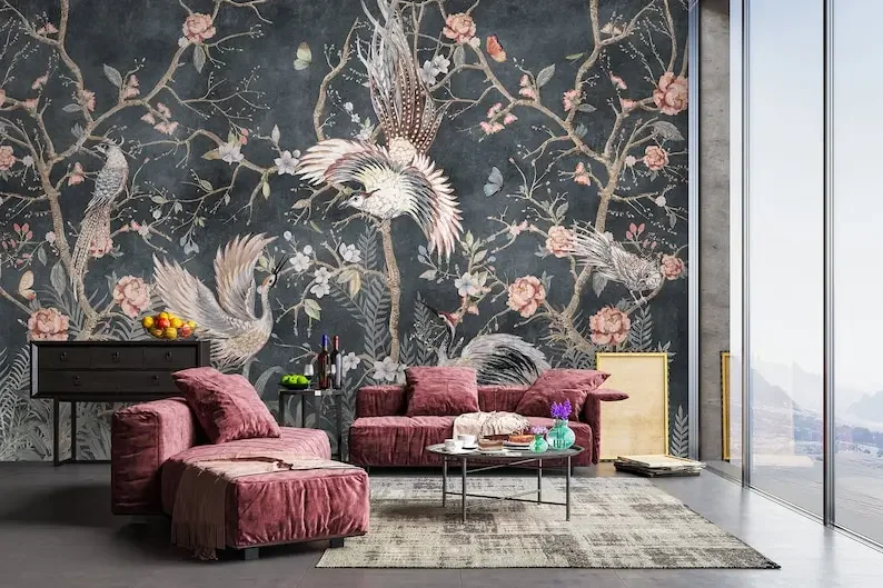 Chinoiserie Wallpaper Peony Blossom Wall Mural Peel and Stick