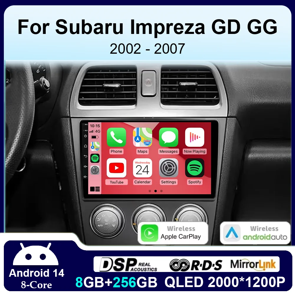 Android 14 Car Radio For Subaru Impreza GD GG 2002 2003 2004 2005 2006 2007 Multimedia Player GPS Audio 2Din Head Unit Stereo 4G