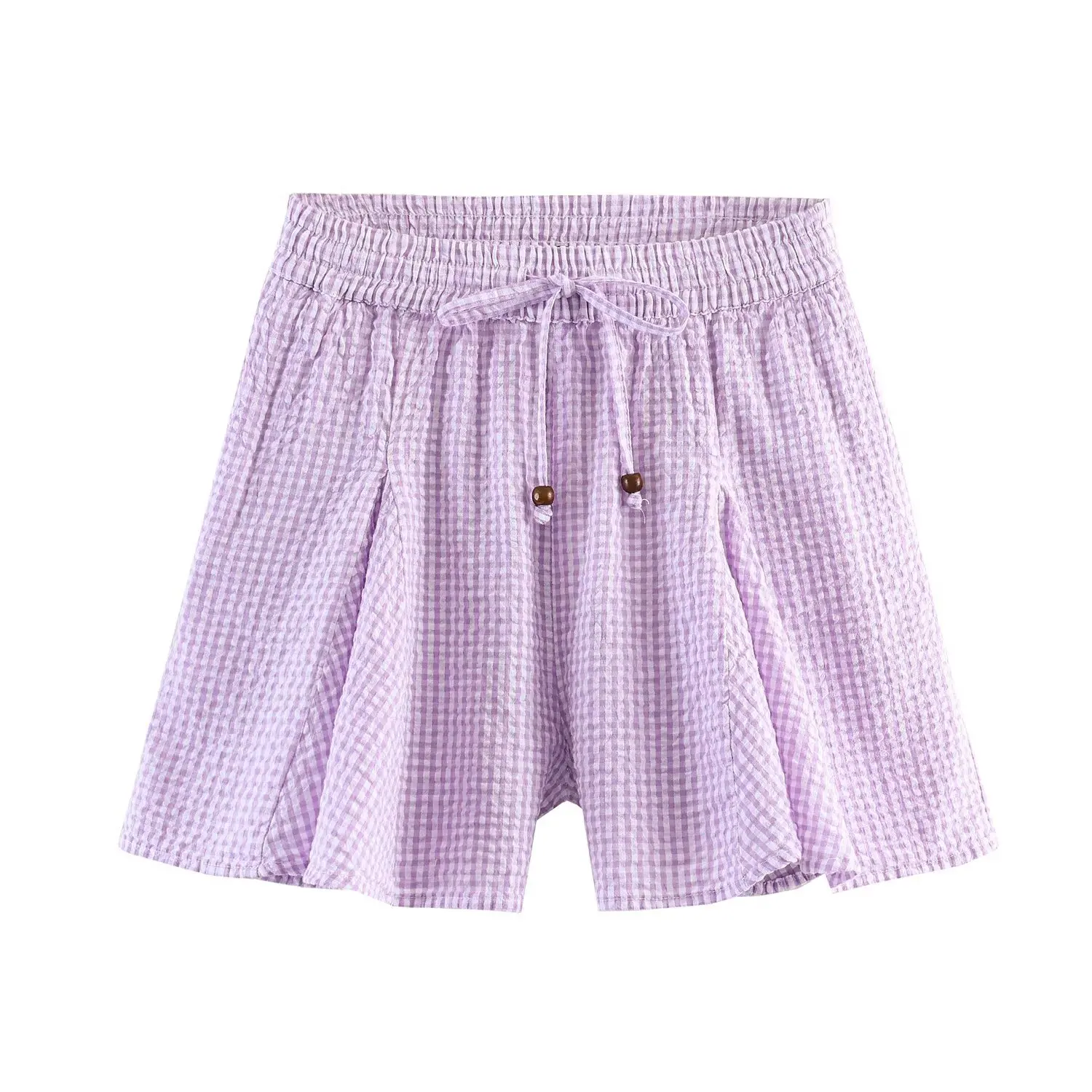 BSAY 2026 Summer Women's Gingham Plaid Skort Elastic Waist with Drawstring Wide Leg Loose Casual Shorts for Beach and Daily Wear
