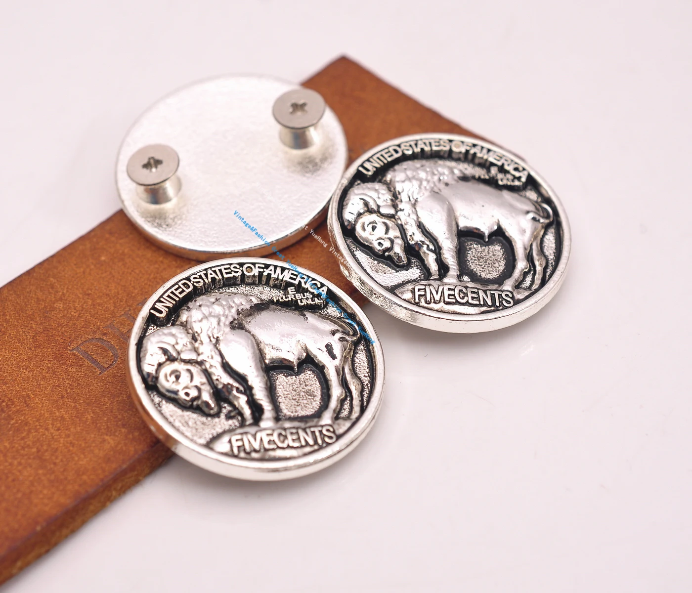 5Pcs 30Mm Western Cowboy Antique Buffalo Nickel Reproduction Leathercraft Wallet Case Leather Coin Concho Biker Screw Back