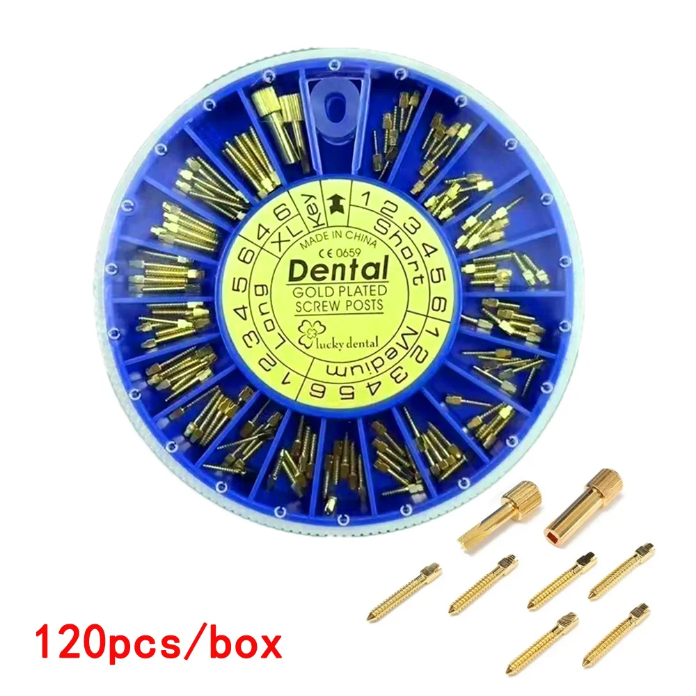 

120pcs Dental Titanium Root Canal Nail Stainless Steel Screw Post Gold Plated Dental Materials for Dentist Tool Dentistry