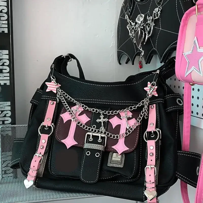 Hello Kitty Y2K Crossbody Bag Cartoon Anime Kawaii Pink Cross Print Chain Star Akcesoria Przenośna ładna dziewczyna Torebka do przechowywania