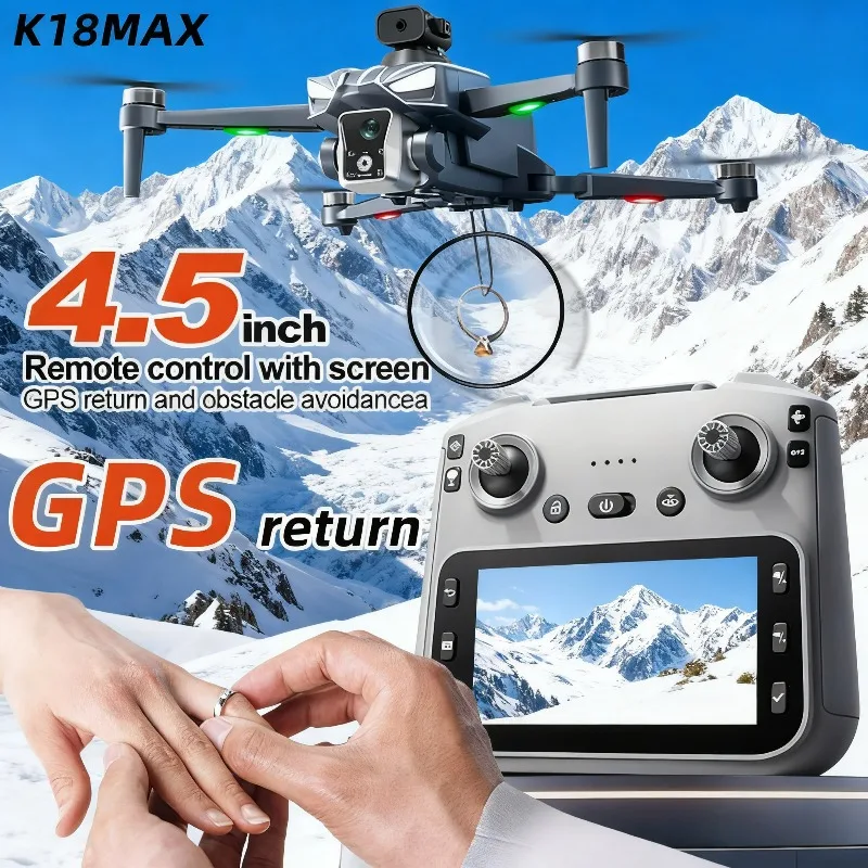 Drone K18MAX 5G com Câmera 8K HD e Tela de 4,5 Polegadas - Quadcopter Dobrável com Evitação Inteligente de Obstáculos