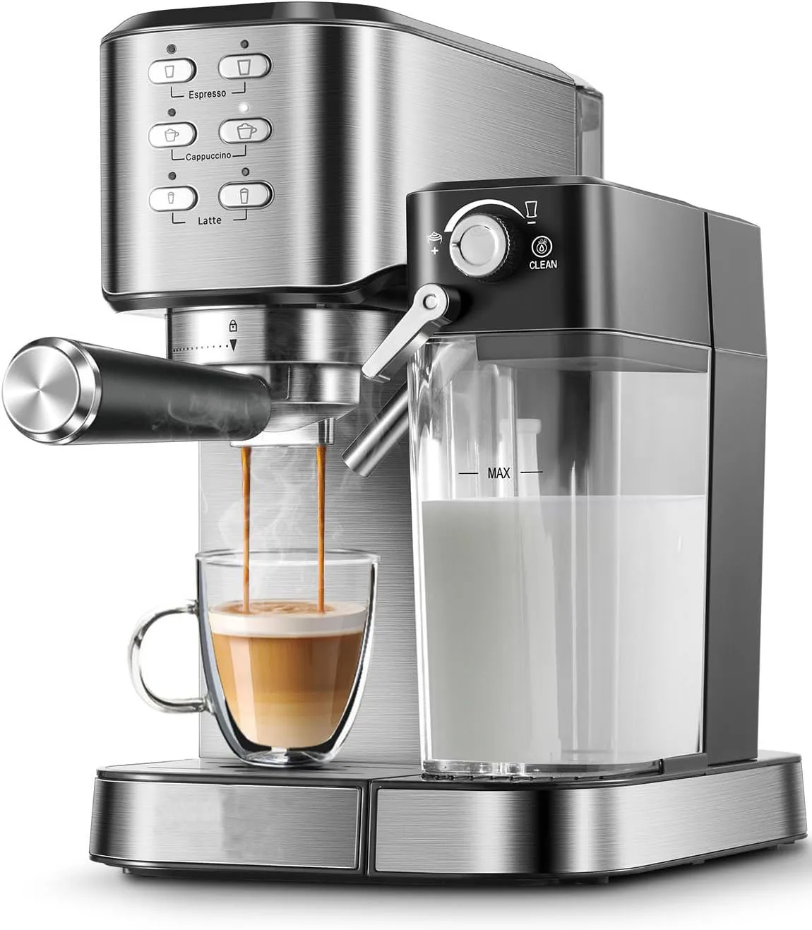 6-in-1 Espresso Coffee Machine Built-In Automatic Milk Frother,  Espresso & Cappuccino & Latte Maker with  Removable Water tank