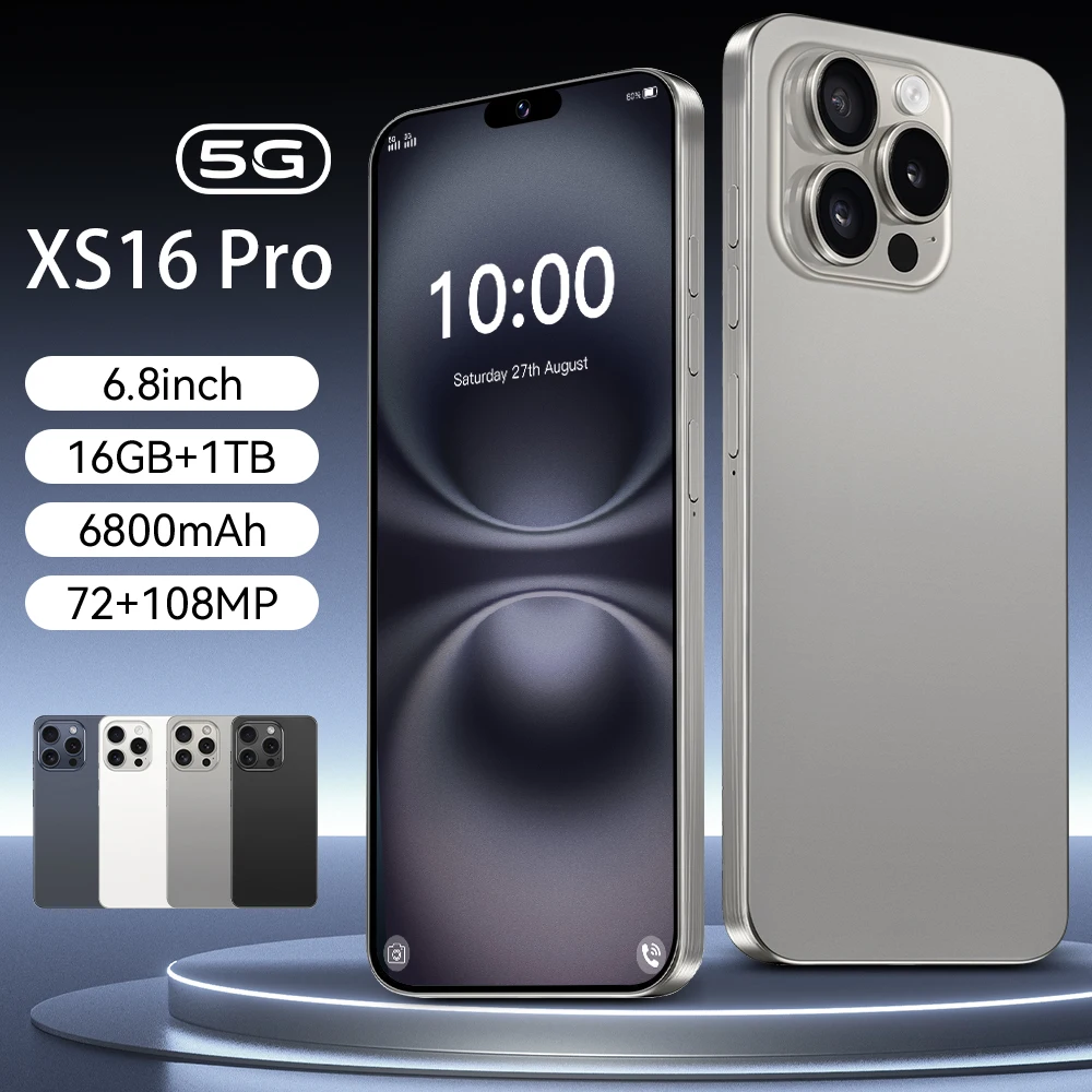 

New XS16 Pro 6.8 inch HD 4K Android 14 16GB+1TB 6800mAh Battery Dual Sim Card WiFi GPS Hot 2025