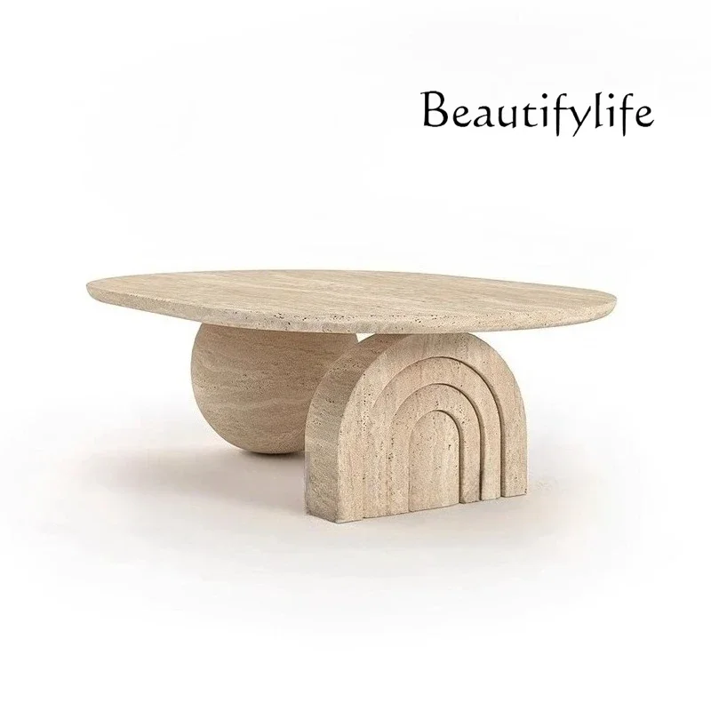 

JB Ваби Песок Минималистичный Креативный Итальянский Натуральный Римский Травертин Овальный Журнальный Столик Дизайнерская Гостиная