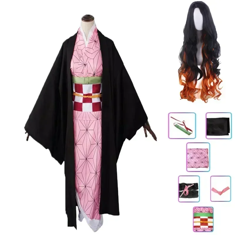 애니메이션 코스프레 Kostuum Kimetsu No Yaiba Kamado Nezuko Roze Nep Nagel Kunstnagels 할로윈 Karakter Prop