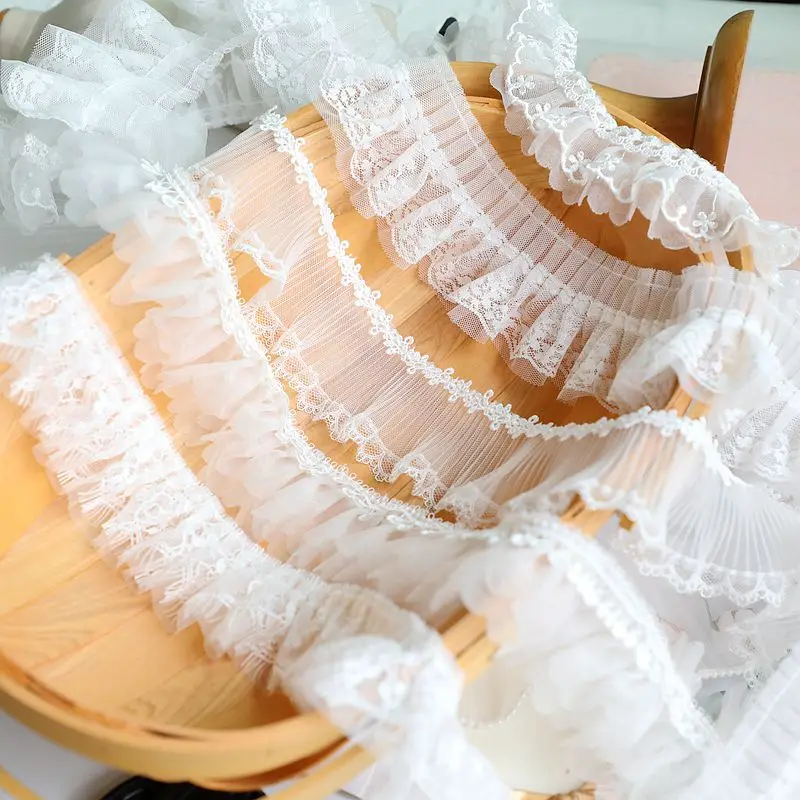 

2/3/5Meter/lot double layer customized good quality pleated lace trimming for baby skirt collar/hat/home garden decoration X683