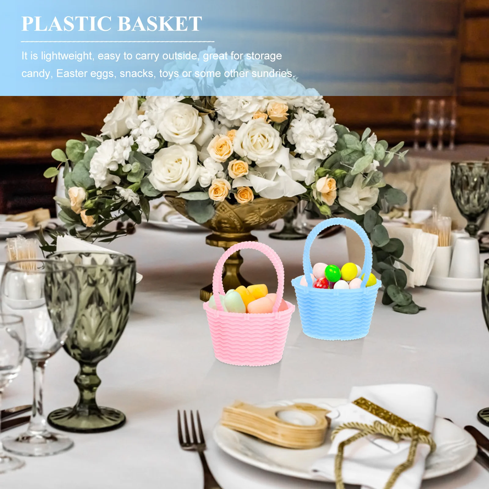 

6Pcs Plastic Handheld Basket Durable Easter Egg Candy Fruit Storage Snack Picnic Bright Color Easter Egg Basket