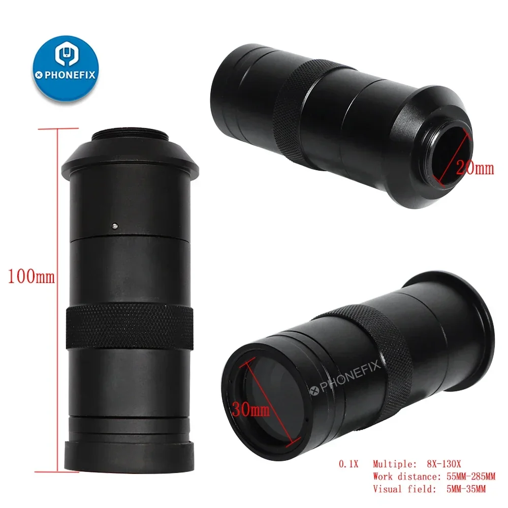 130X C-Mount Lens Microscope Camera Object len 130 Multiples Adjustable Focus For Industry HDMI VGA USB Video Camera