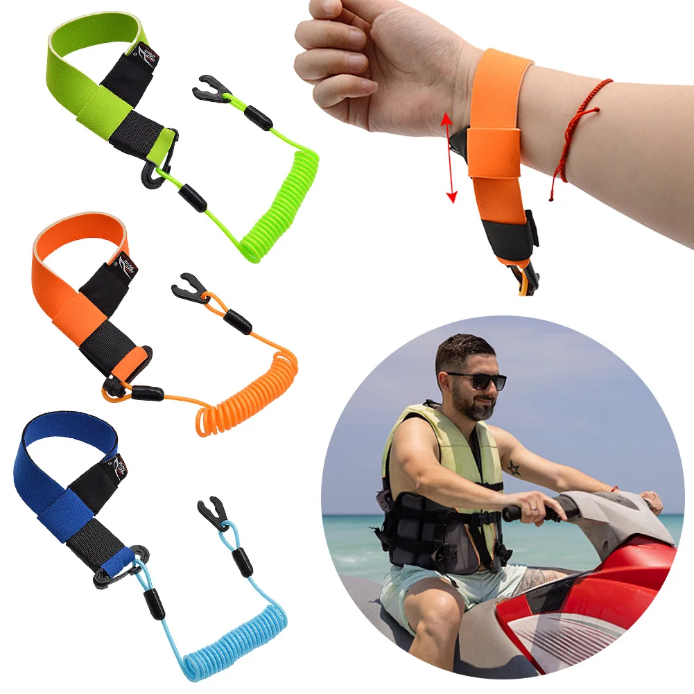 Jet Ski Safety Lanyard Adjustable Emergency Flameout Rope with Buckle Key Reminder Rope Safety Tether for Outboard Engine Motor