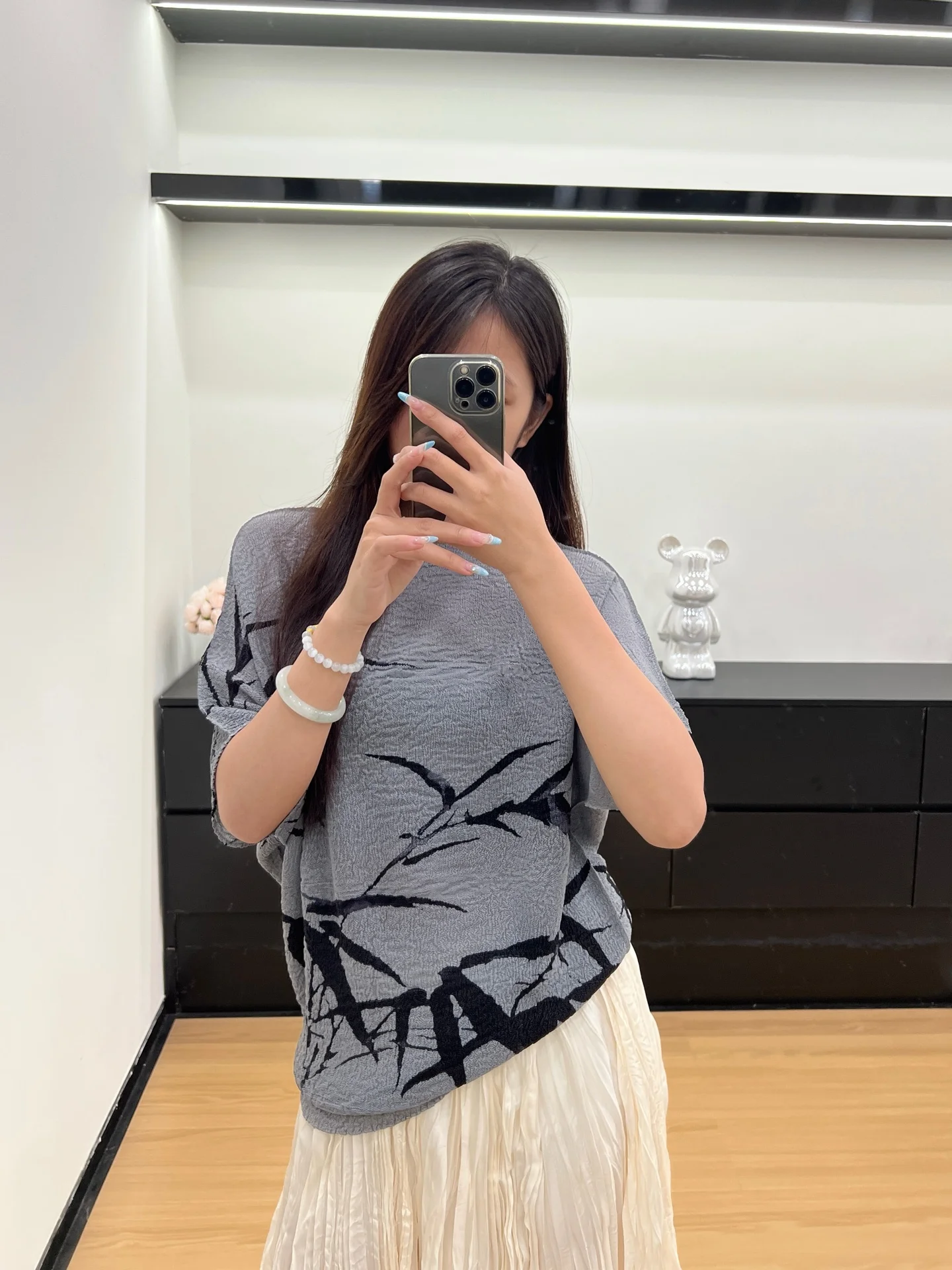 

Miyake Pleated Ink Print Blouse 2025 Summer New Fashion Versatile Thin Fashion Retro T-shirt