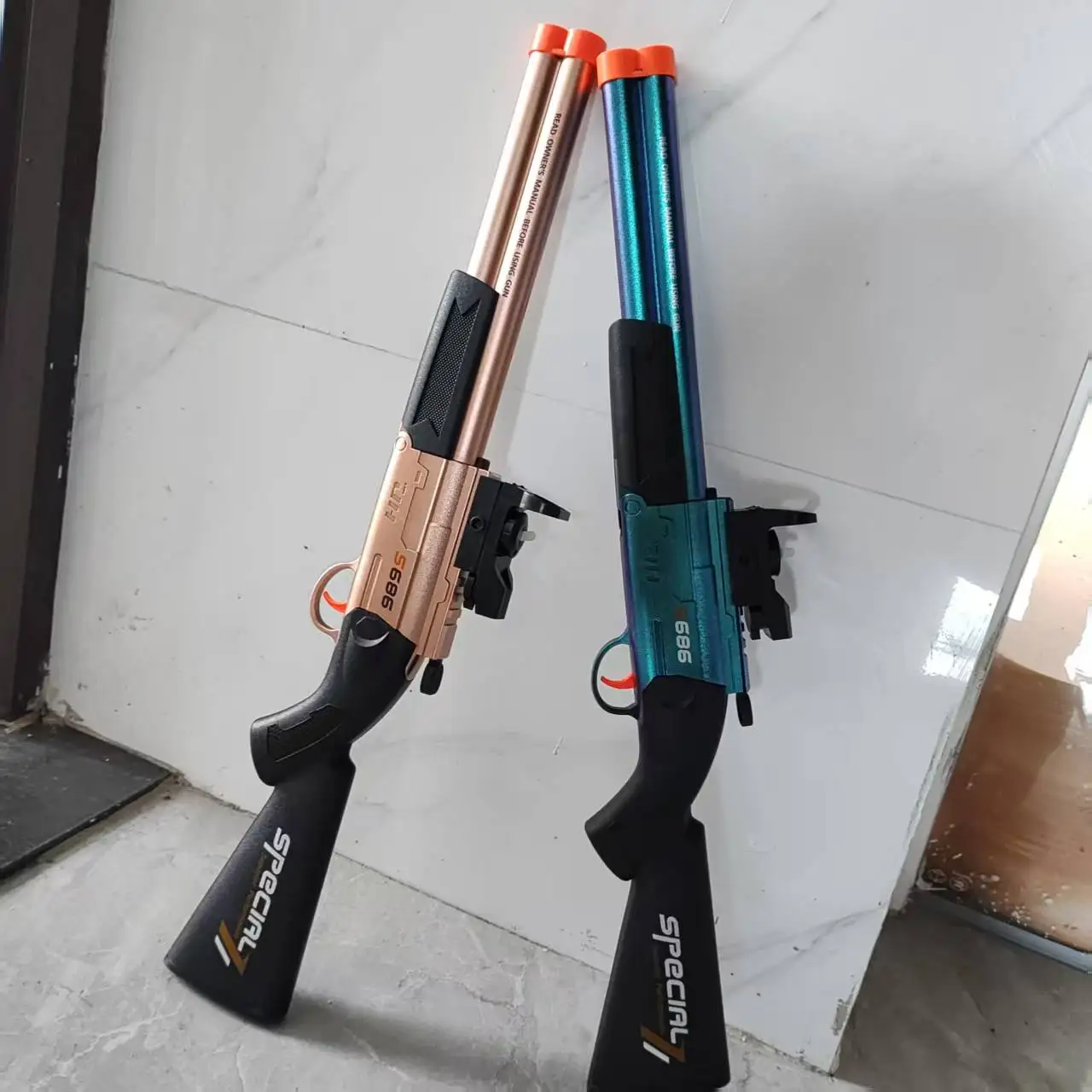 S686 rifle de cano duplo arma de brinquedo airsoft lançador duplo balas macias esportes ao ar livre jogo pistola tiro arma para crianças presente