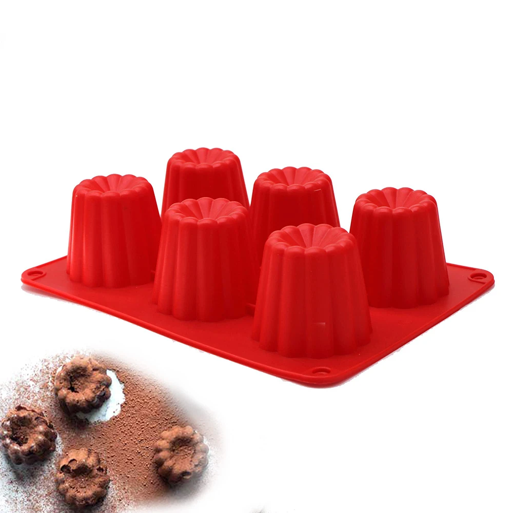 6-Cavity Canele Silicone Mold Non-Stick Caneles Muffin Cupcake Pan Chocolate Ice Cream Pudding Mousse Mould DIY Cake Decoration