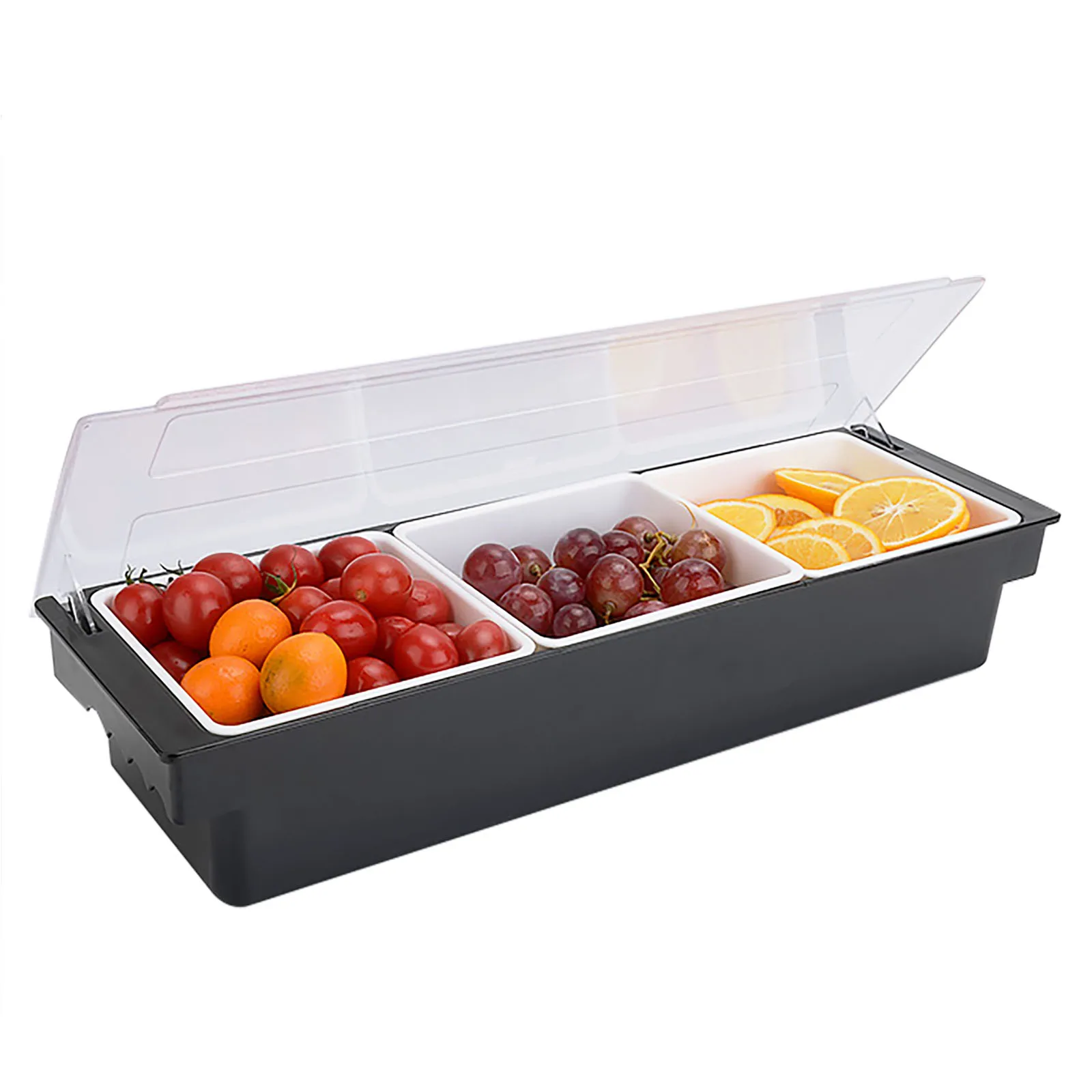 

Condiment Server Condiment Dispenser Tray With Hinged Cover Strip Fruit Box Three Trays Suitable For Restaurant Buffet