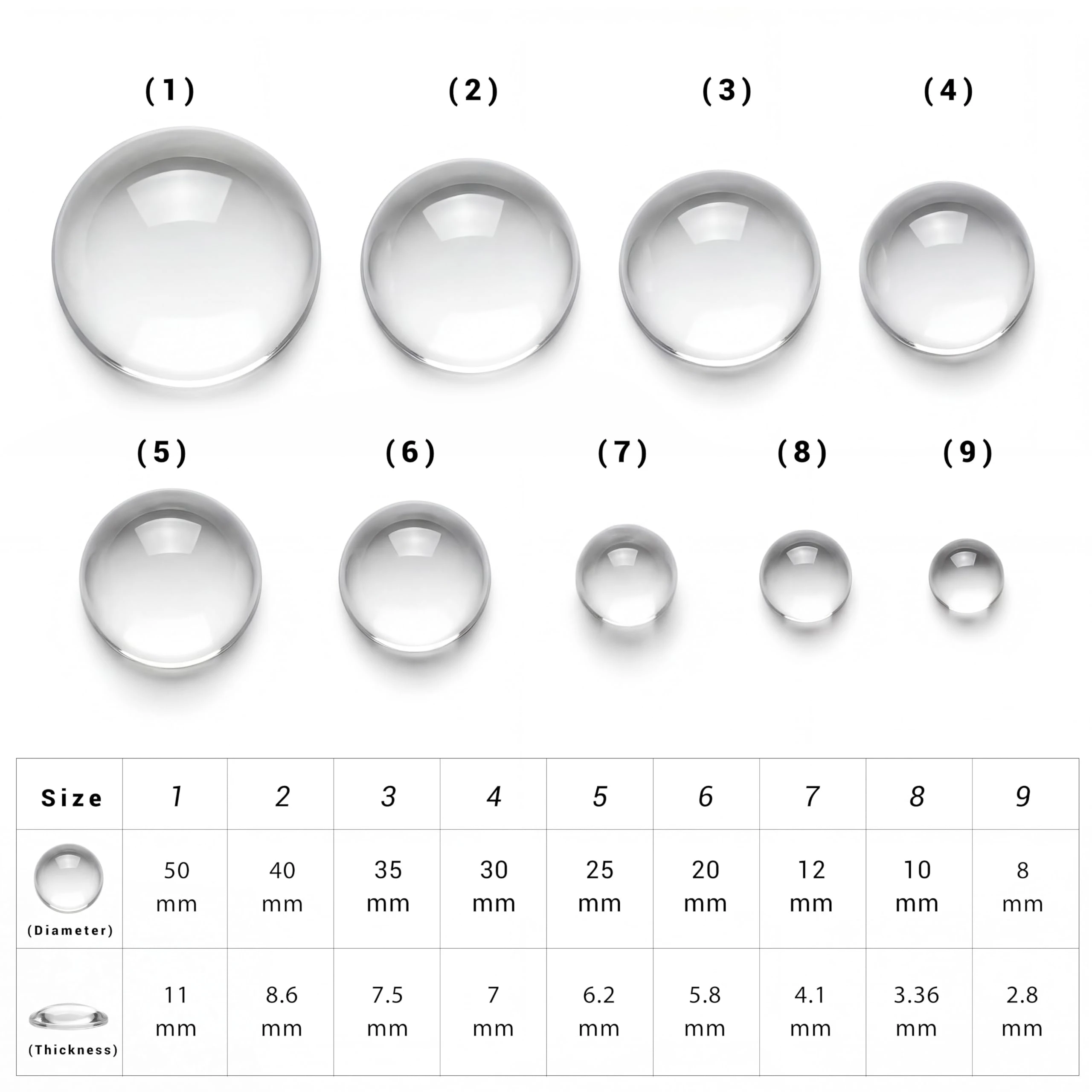 6-50mm Runde Klare Glaskuppel-Cabochons, Nicht Kalibriert, für Schmuckherstellung, Foto-Cameo-Anhänger, Halsketten, DIY-Bastelarbeiten – Detail 2