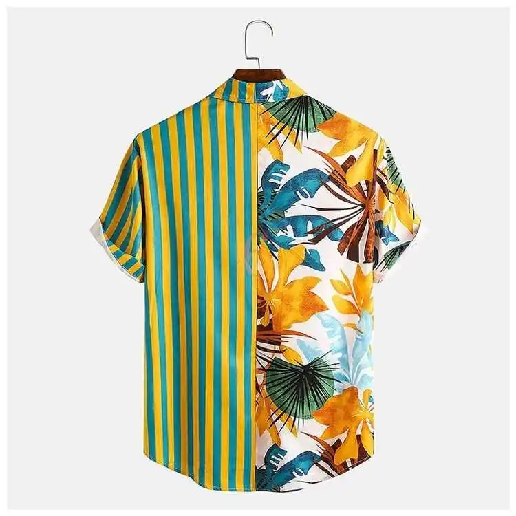 

3XL Striped Print Contrast ort Sve Hawaiian irt Youth Casual Sle Ice Sensation Cotton Blend Summer Faion