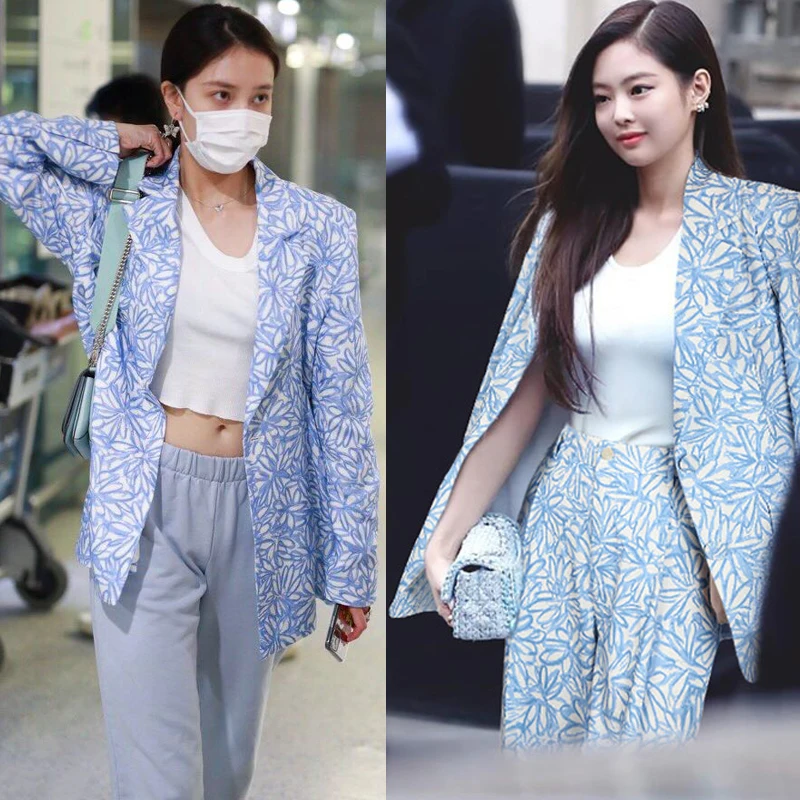 Spring New Design Floral Print Oversized Women's  Jacket Street Style Pure Cotton Long Sleeve Midi Length Straight Cut