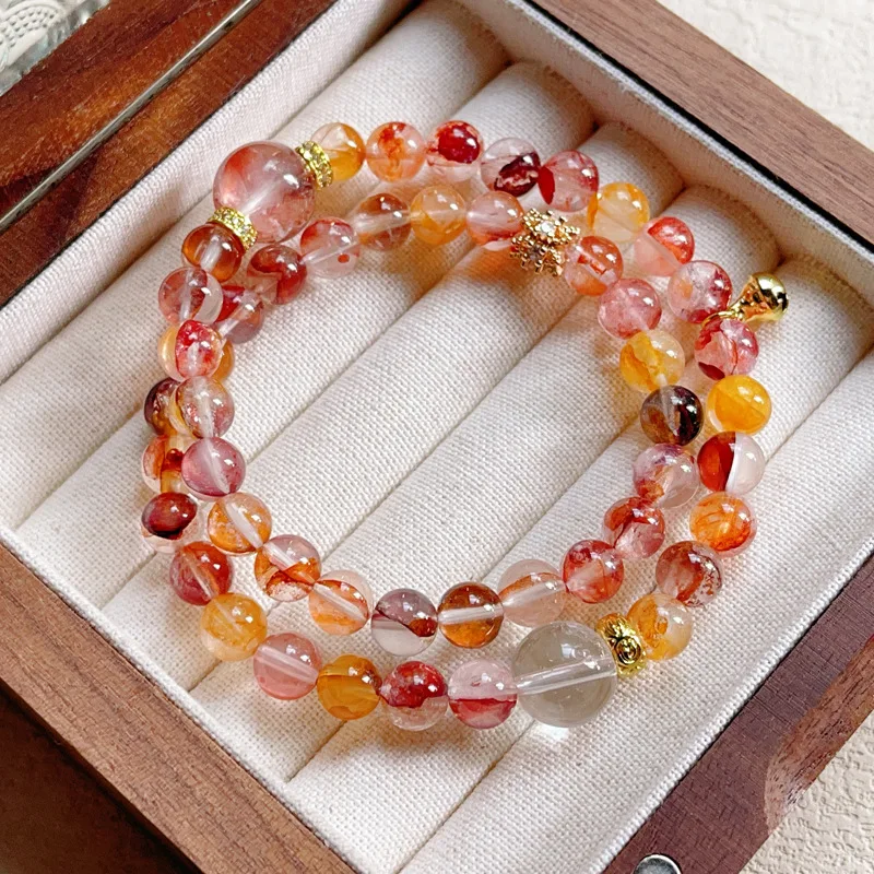 

Natural Crystal Jewelry DIY Double-Layered Beaded Healing Bracelet with Red Clove Flower Energy Crystals Hologram Bracelets