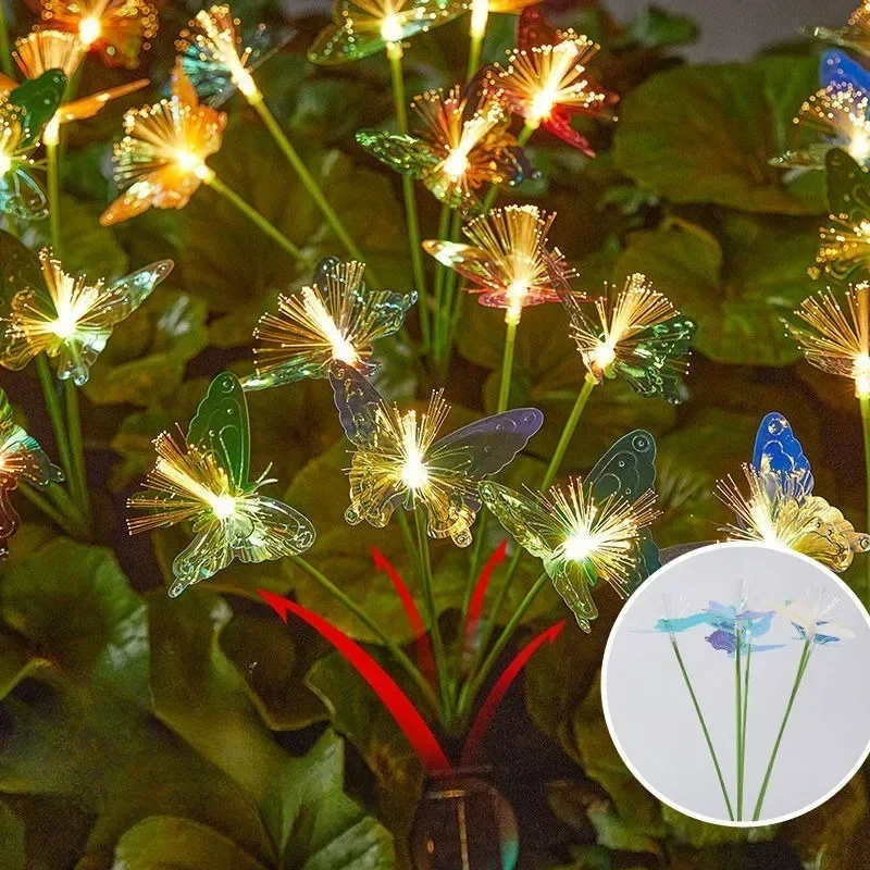 

6/8 Heads Solar Butterfly Lights - LED Fiber Optic Flower Lamp for Outdoor Garden, Yard Landscape Decoration Waterproof