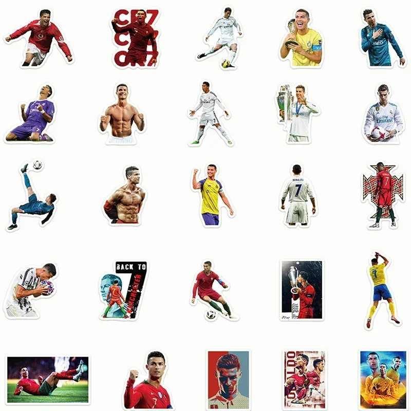 50 pièces Football Star Cristiano Ronaldo Graffiti autocollants planche à roulettes ordinateur guitare coque de téléphone décoration autocollant étanche