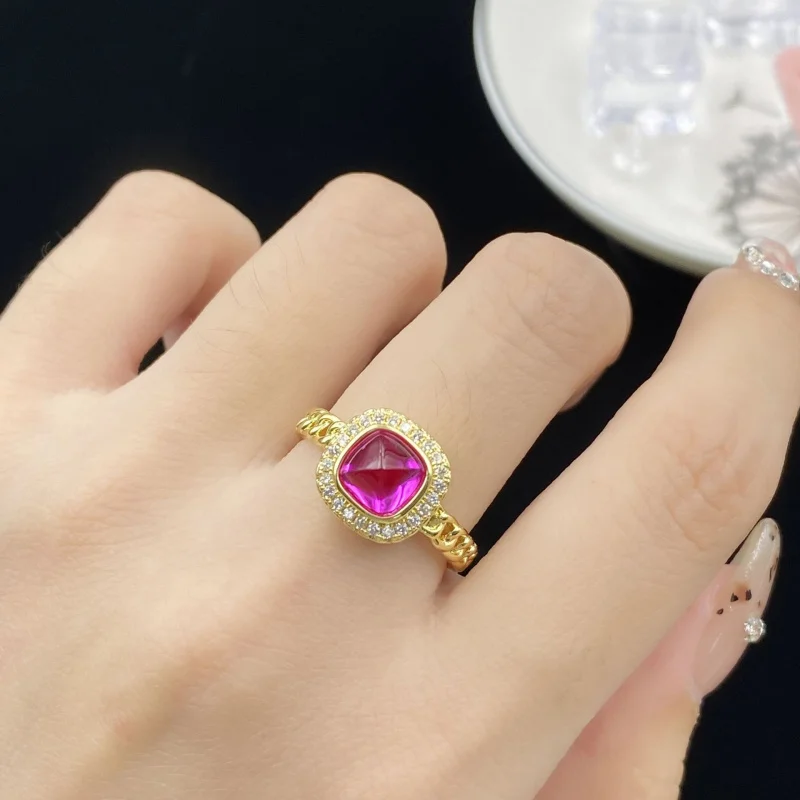 

Red Corundum Sugar Tower Fluorescent Light Color-Changing Elegant Open Ring Inlaid Versatile Daily Niche Simple Sweet