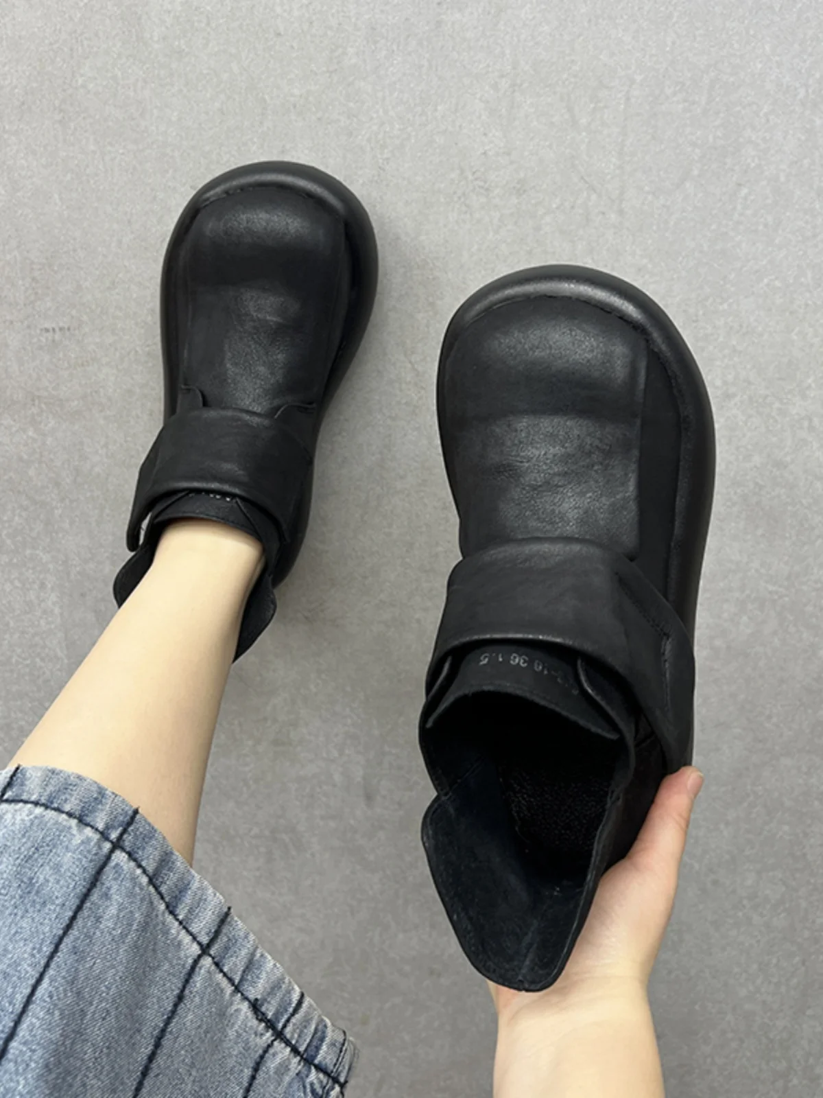 Birkuir Retro Winter Plush Snow Boots Women Hook Loop Big Head Thick Heel Short Boots Genuine Leather Luxury Flat Platform Shoes