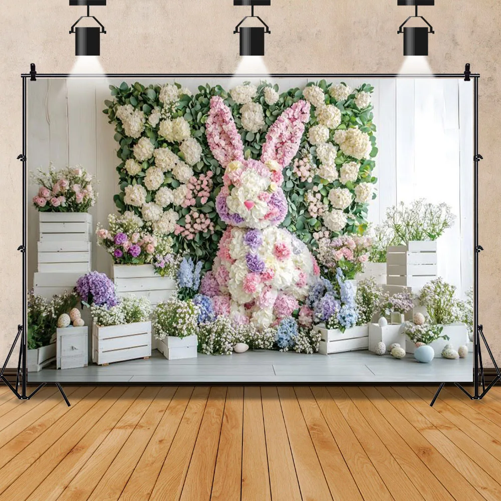 Easter Rabbit Party Backdrop Spring Floral Wall Bunny Eggs Baby Shower Wedding Party Decor Photography Background Photo Studio