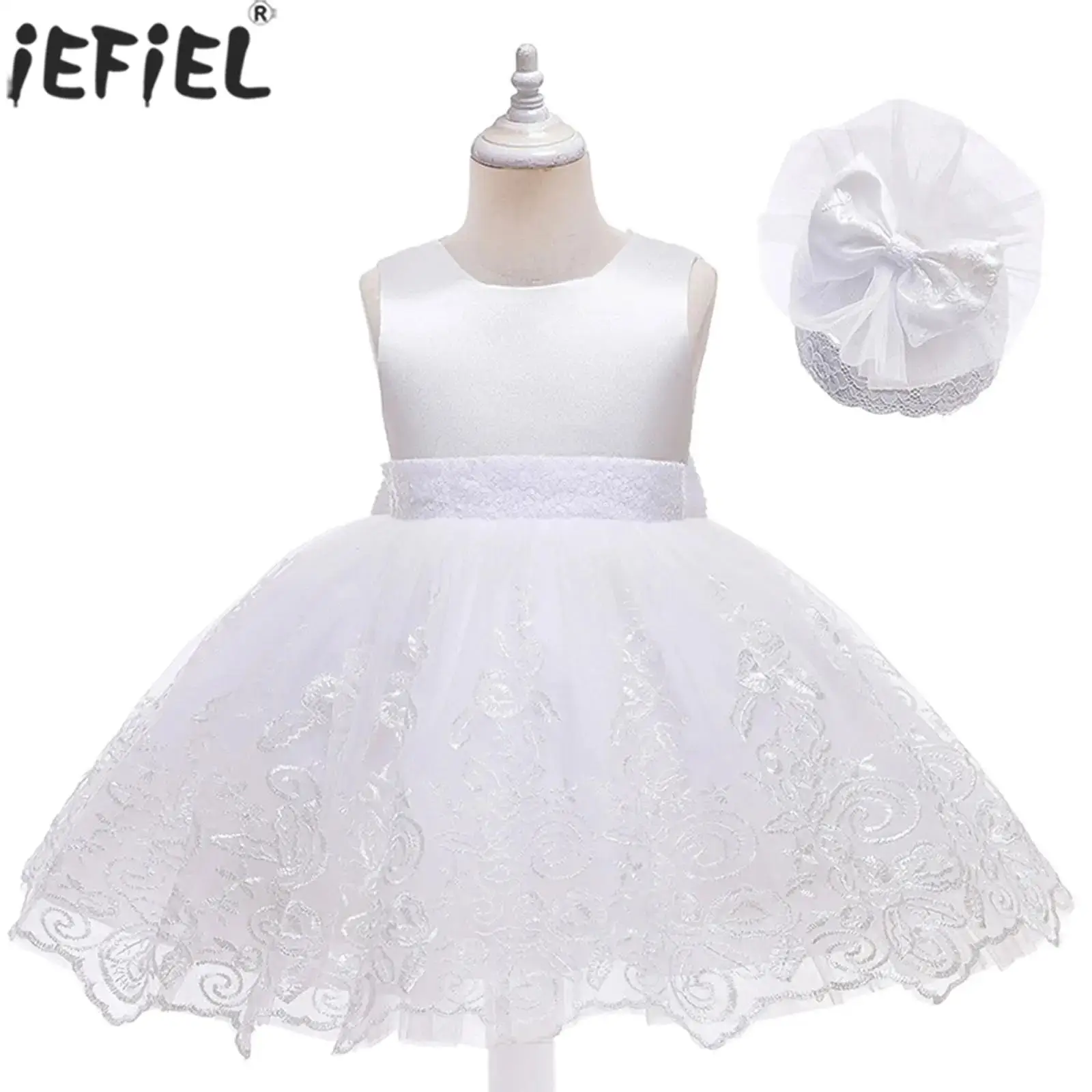 

3-24M Baby Girls Elegant Birthday Party Dress Sleeveless Embroidery Tutu Princess Gown with Headband for Pageant Wedding Evening