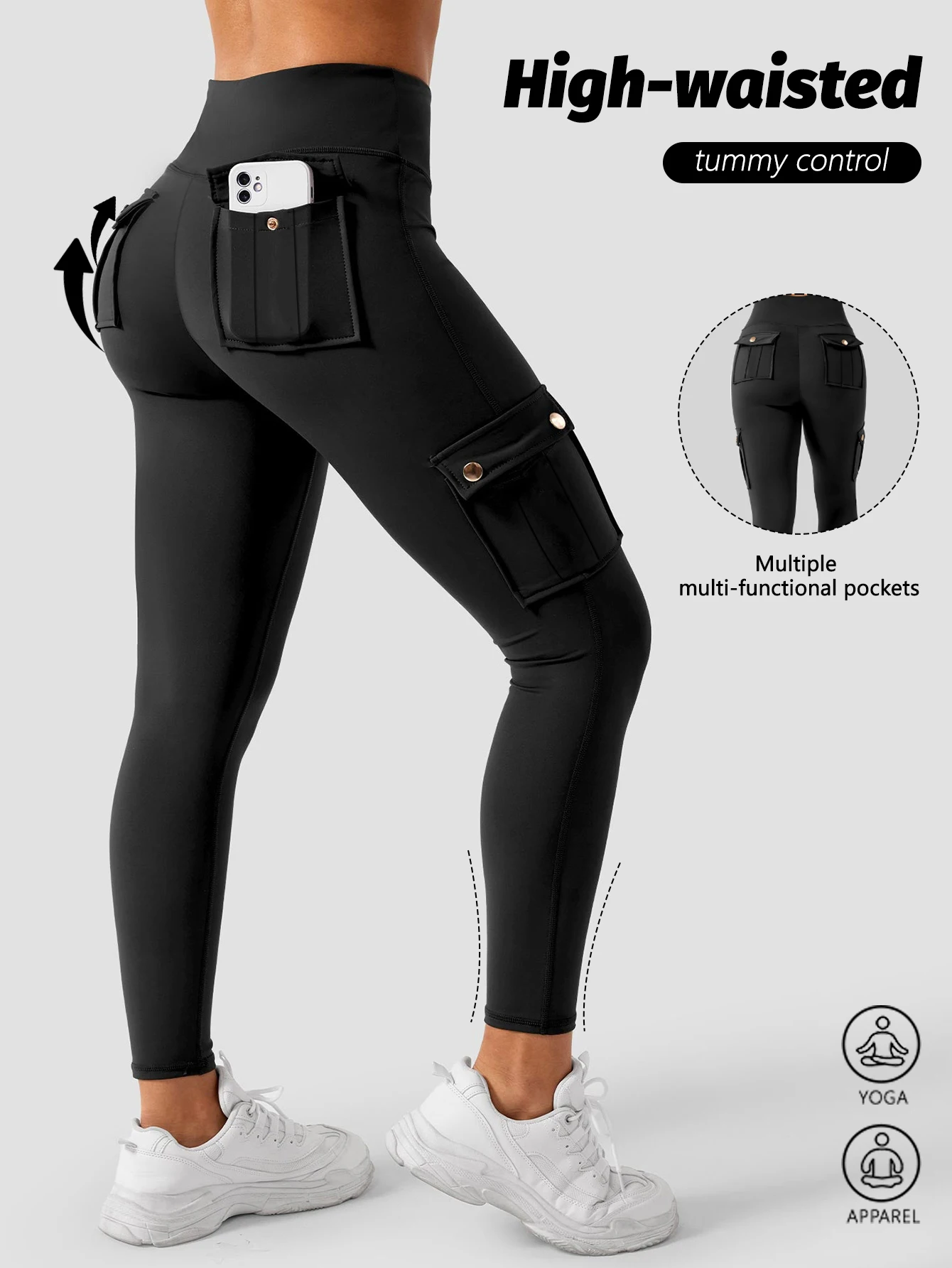 Cargo Yoga Leggings for Women  High Waist Multi Pocket Butt Lifting Workout Leggings High Stretchy  for Gym Fitness Running