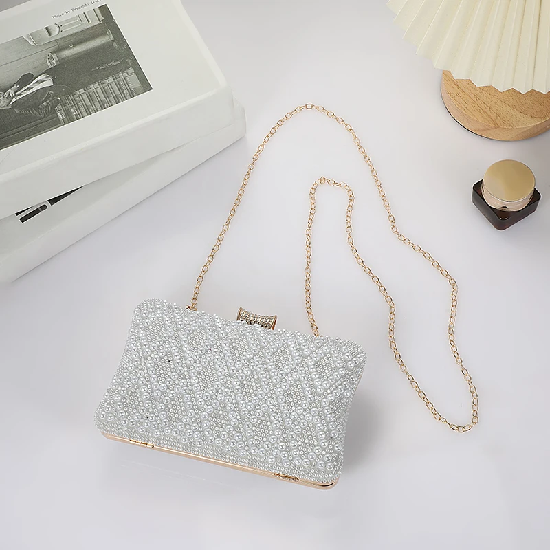 New Style Party Evening Bag Ladies Beaded Purse Elegant Women One Shoulder Crossbody Clutch Pearl Beaded Bag