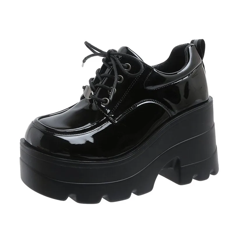 

10 см новые дизайнерские повседневные массивные кроссовки женские весенне-осенние кожаные туфли кроссовки на платформе танкетка на высоком каблуке вулканизированная обувь