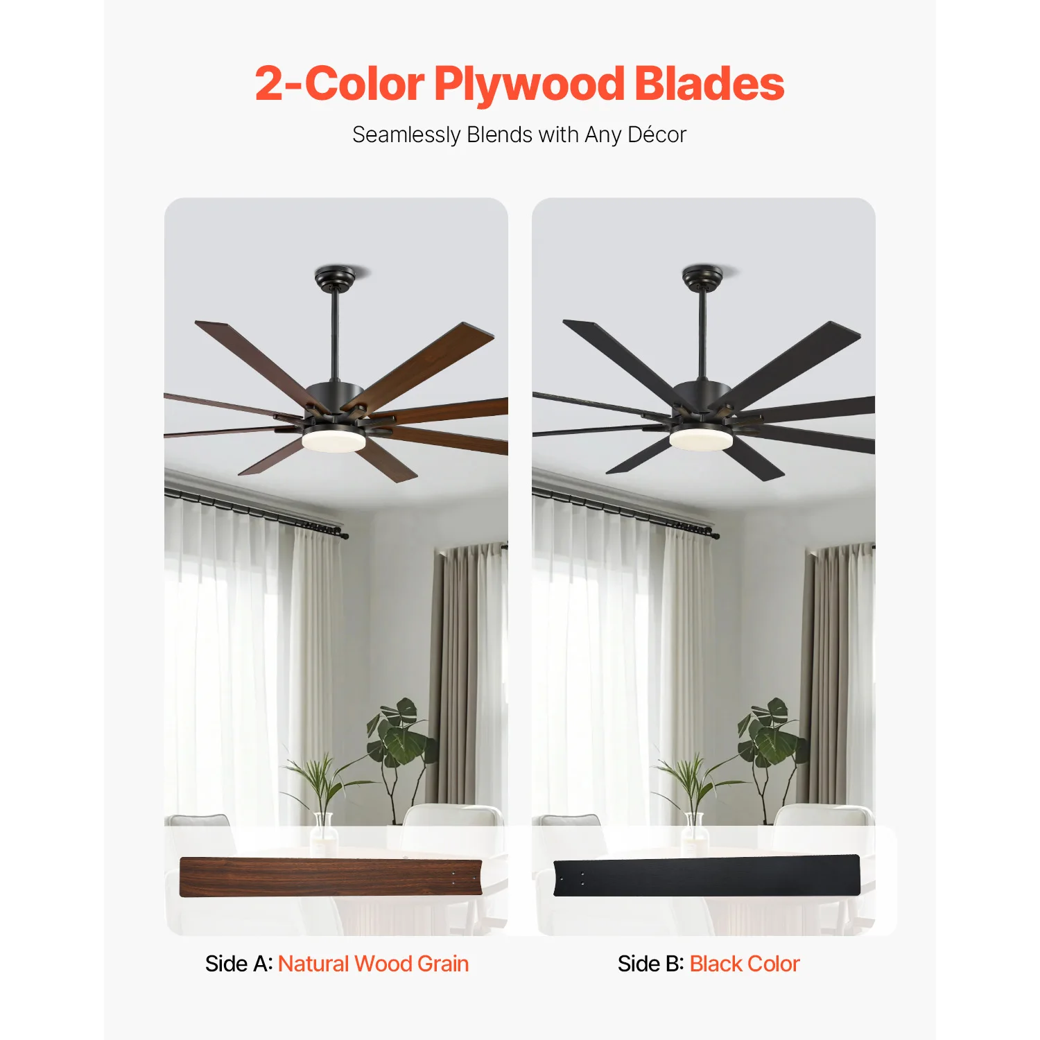 VEVOR Ceiling Fan with Light 6-Speed Remote Control Dimmable 3-Color Temperature Reversible DC Motor Flush Mount for Bedroom