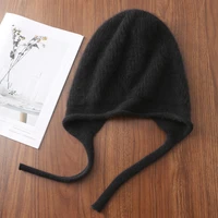 100%Pure Wool Women's Winter Knitted Hats Cute Lace-up Students Pullover Hat Autumn Winter Warm Windproof Earflap Beanies Female - Image 3