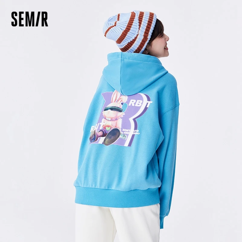 Semir-suéter con capucha para mujer, ropa de gran tamaño con estampado de conejo, hombros caídos, otoño