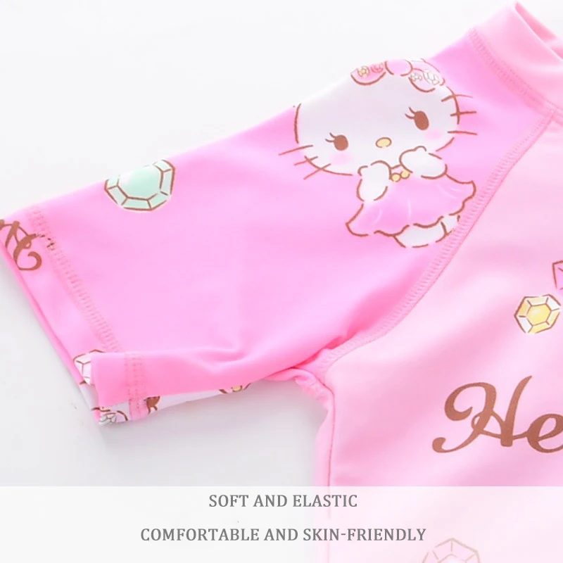 Miniso Hello Kitty Girls Bikini Cartoon Cute One-Piece Swimsuit Cap Set Children Swimwear Baby Bathing Dress Kids Swiming Skirt