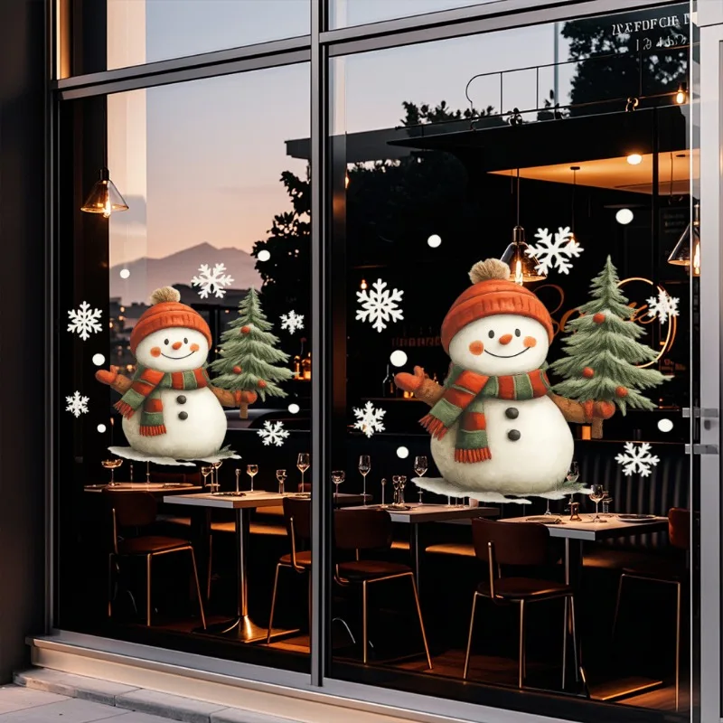 2025 New Year Snowman Santa Claus Home Room Wall Glass Static Sticker Removable Cartoon Christmas Window Sticker Decoration