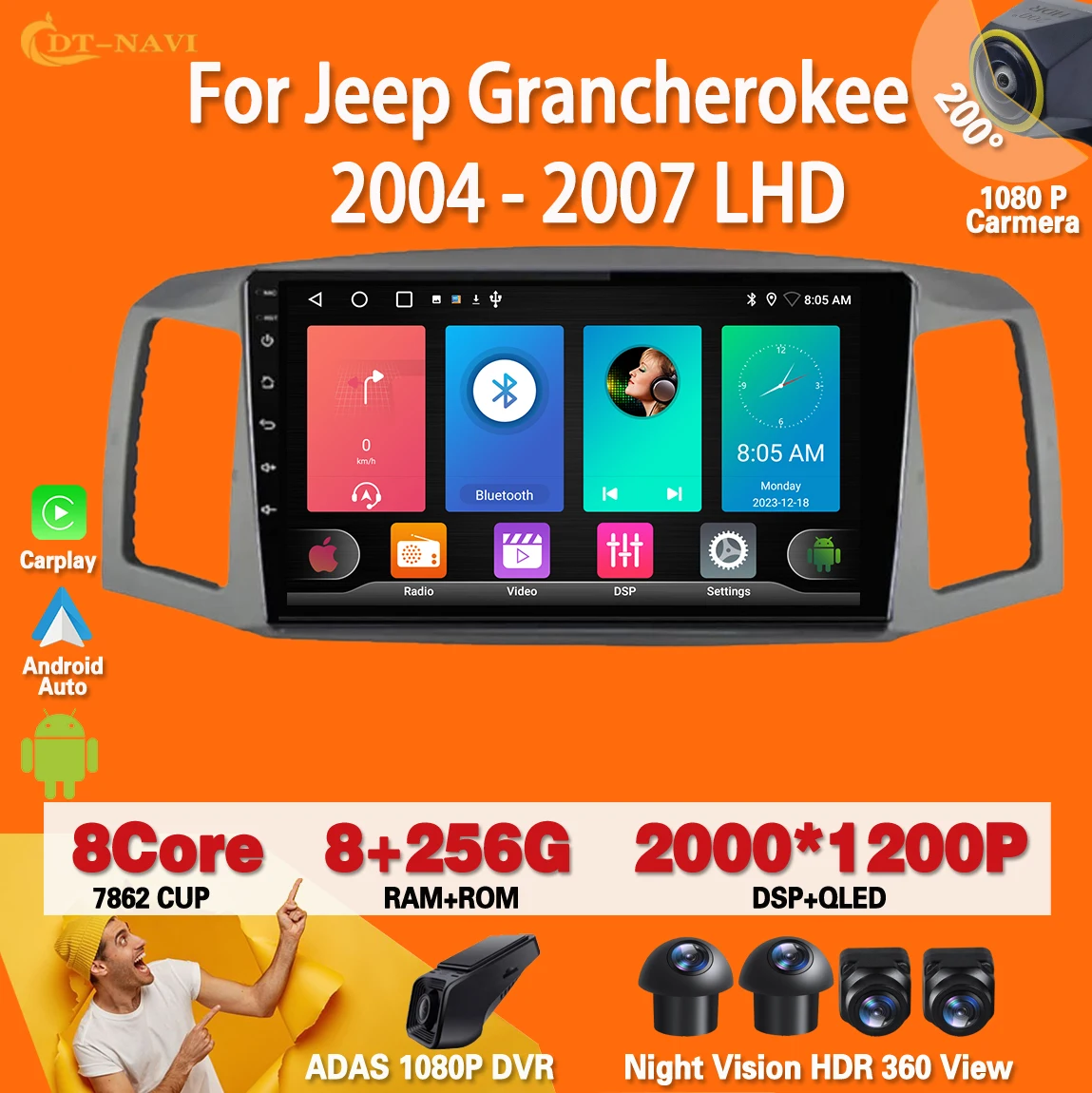 Android 13 For Jeep Grancherokee 2004 2005 2006 2007 LHD Radio Carplay  Auto Radio Stereo Multimedia Player  Navigation GPS 4G