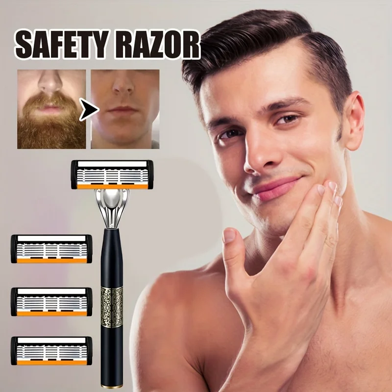 6-Layer Razor Blade, Men's Stainless Steel Blade, Classic Water Washed Razor, Sharp Blade for Clean Shaving