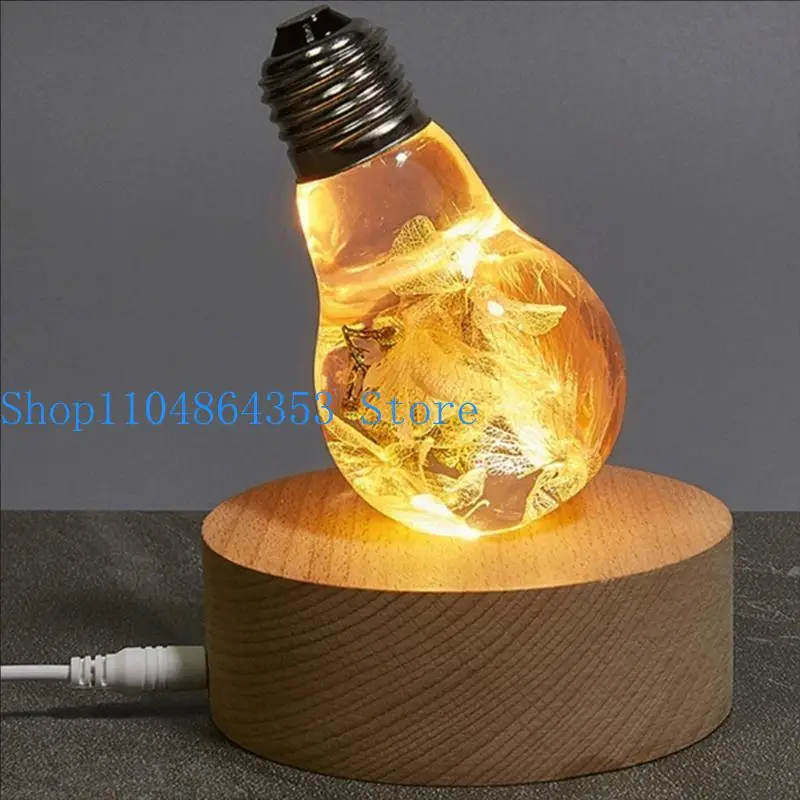 652F Wooden Night LED Light Lamp Base Warm White Color & Multicolor 1.5m Cable
