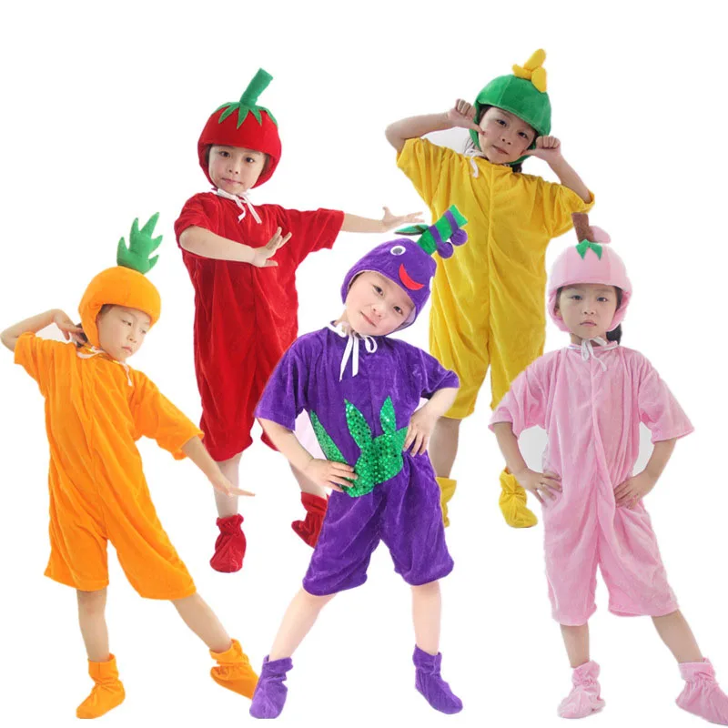 Girl Kids Boy Halloween Fruit Vegetable Costume Set Dress Up Party and Role Play Cosplay Cucumber Pineapple Mango Carrot Grape