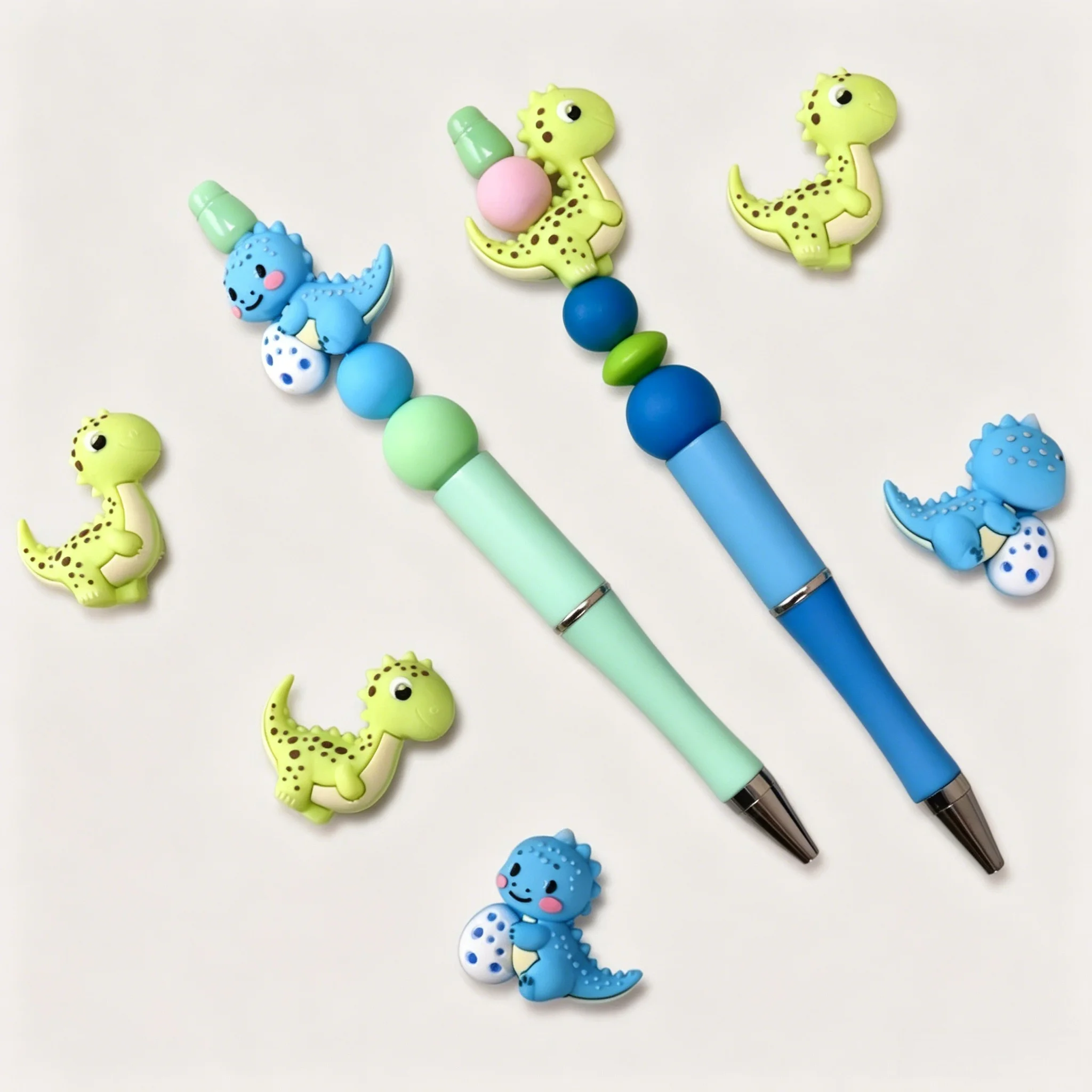 4Pcs 3D Dinosaur Silicone Focal Beads For Jewelry Making DIY Creative Special Beaded Pens Decors Bracelet Handmade Craft