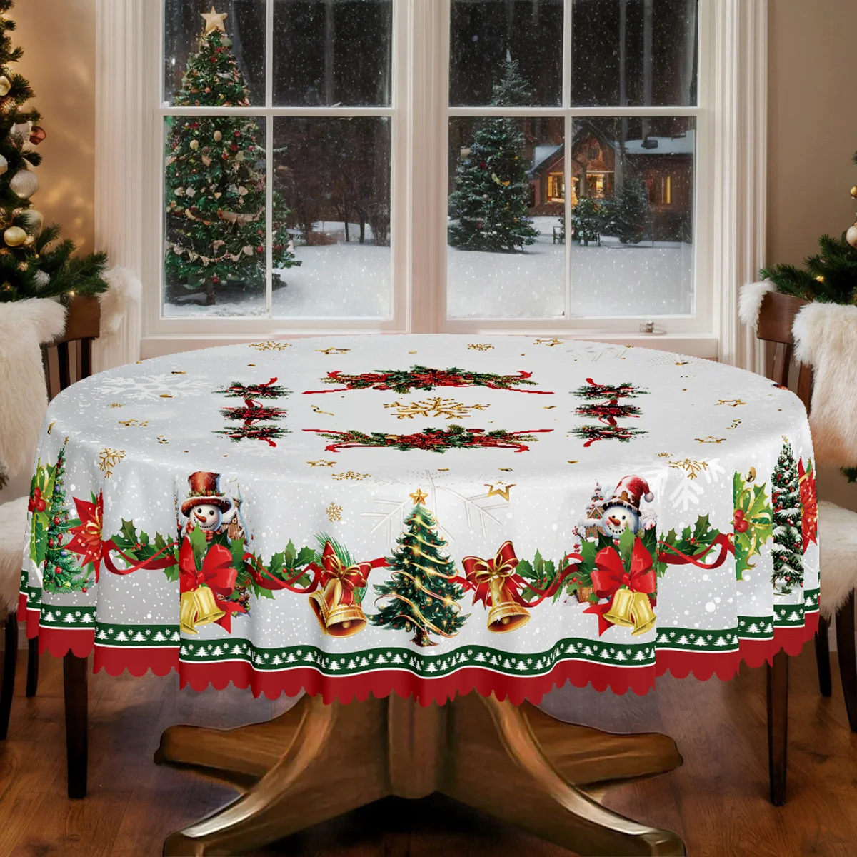 1 piece, Merry Christmas themed party tablecloth, Christmas tree snowman bell snowflake star design print