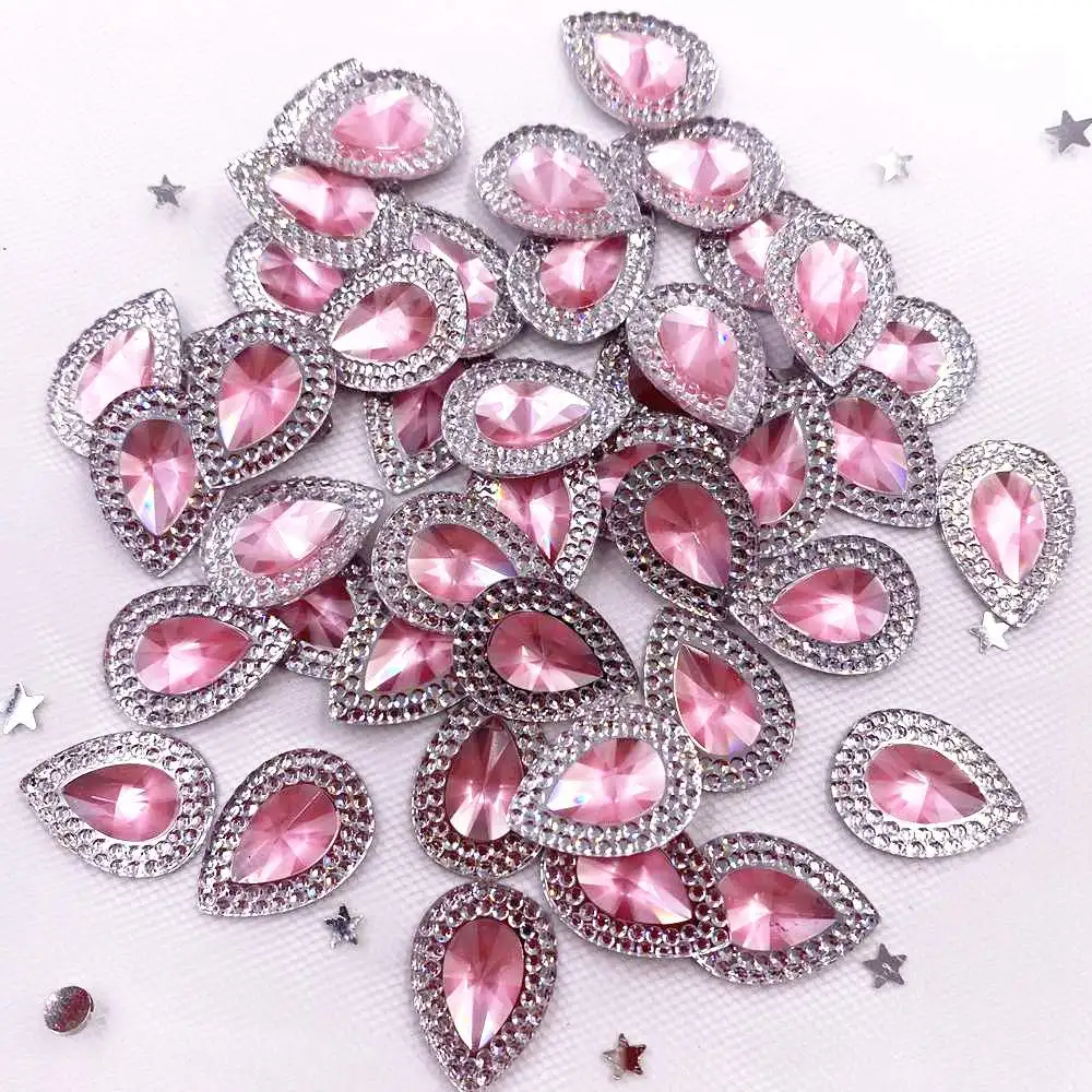 Resin Shiny Double Color Convex Crystal Drop Flatback Rhinestone  Applique DIY Wedding Scrapbook Accessories Ornament Craft