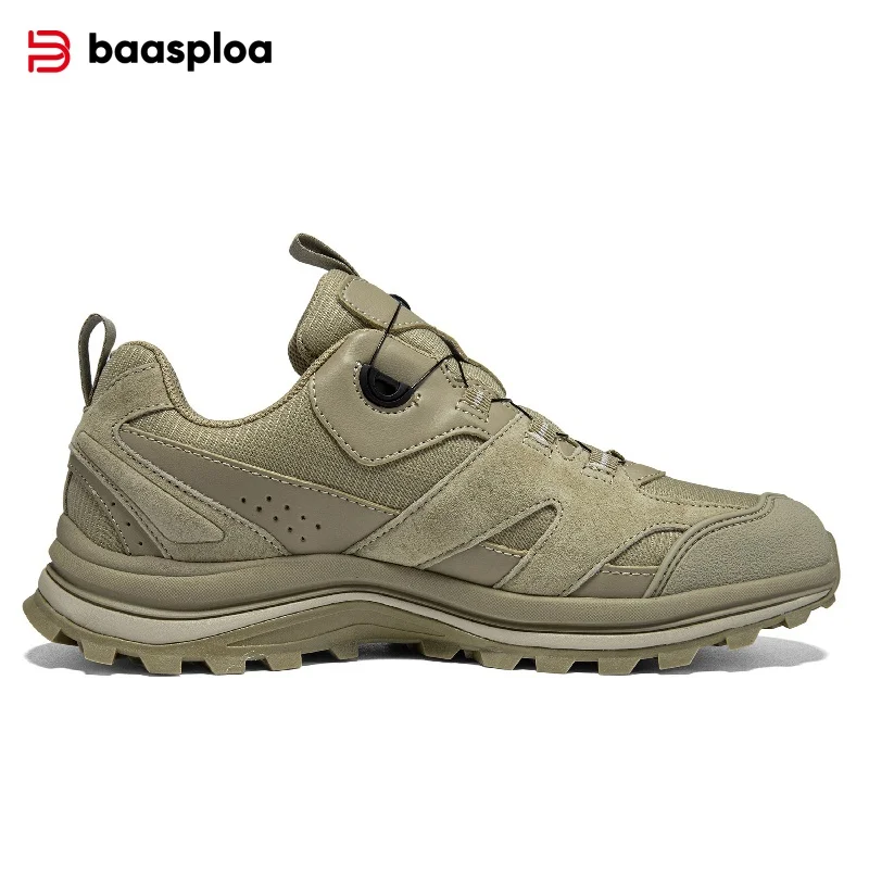 

Baasploa Men Hiking Shoes New Rotating Button Trail Male Outdoor Shoes Leather Anti Splash Water Soft Walking Sneakers Non-Slip