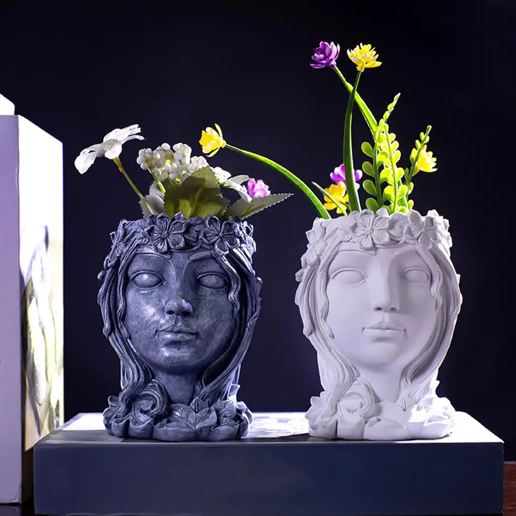 Retro Head Statue Planter Pot indoor Bedroom Garden Patio Desktop Ornament Crafts
