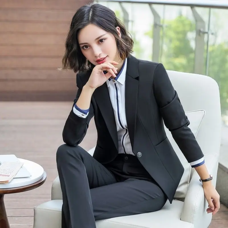 Blazer da lavoro solido da donna premium Nero con un bottone su misura Elegante abbigliamento da lavoro per hotel Cappotto professionale Primavera Autunno